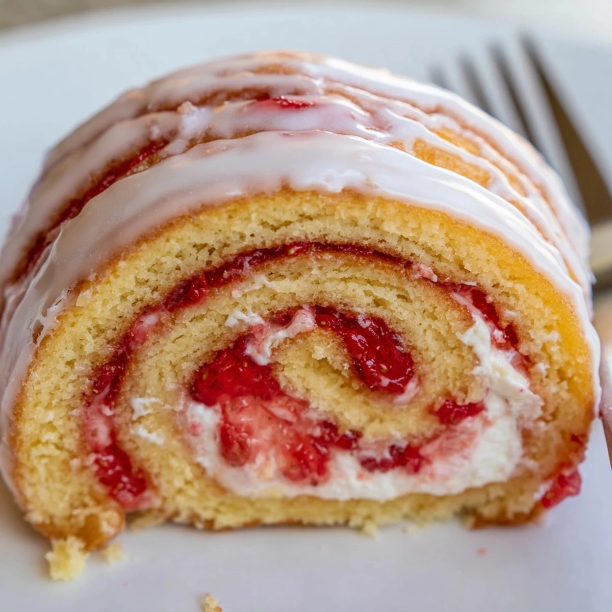 Soft swirled strawberry cheesecake rolls fresh from the oven with creamy filling