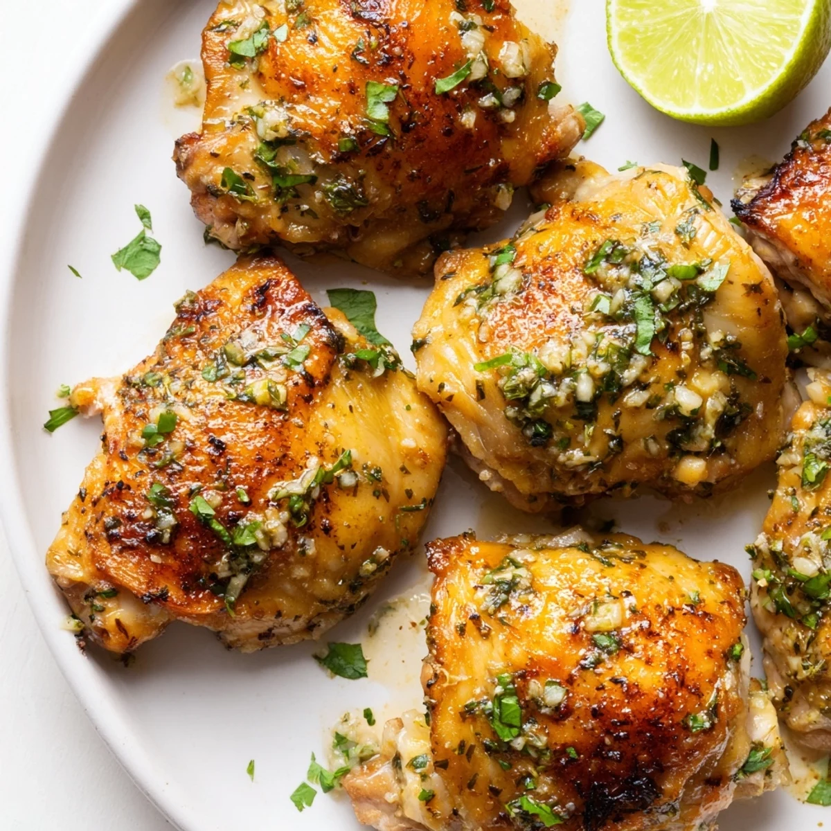 Crispy golden Cuban Mojo Chicken Thighs roasted with zesty garlic and citrus marinade