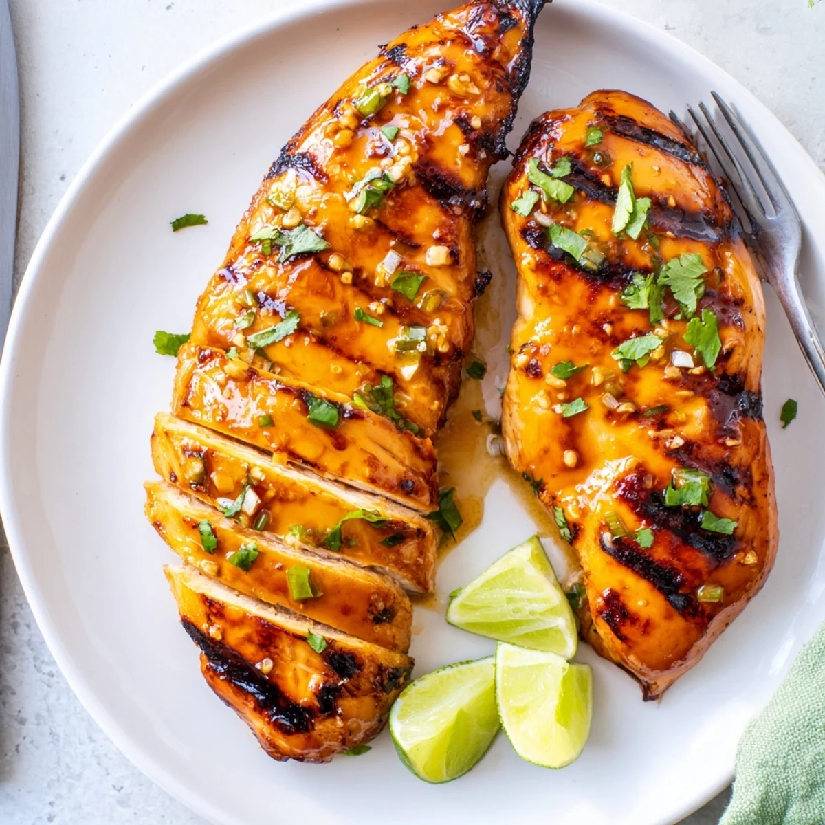 Sizzling honey lime chicken sliced open revealing juicy tender meat with caramelized glaze