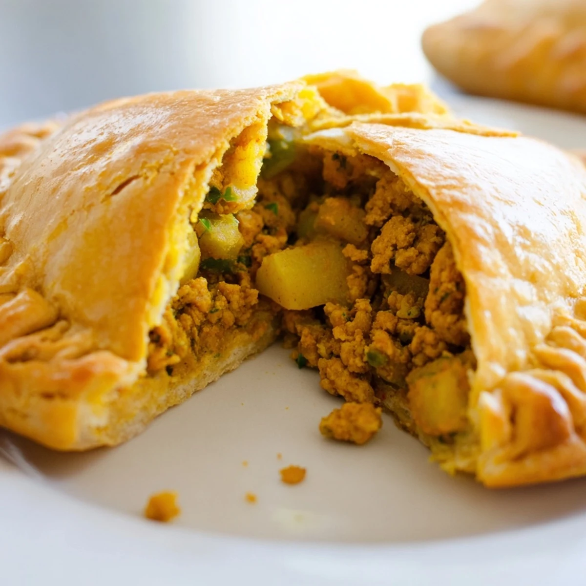 Golden Jamaican Curry Chicken Patties with flaky crust and spiced filling fresh from oven