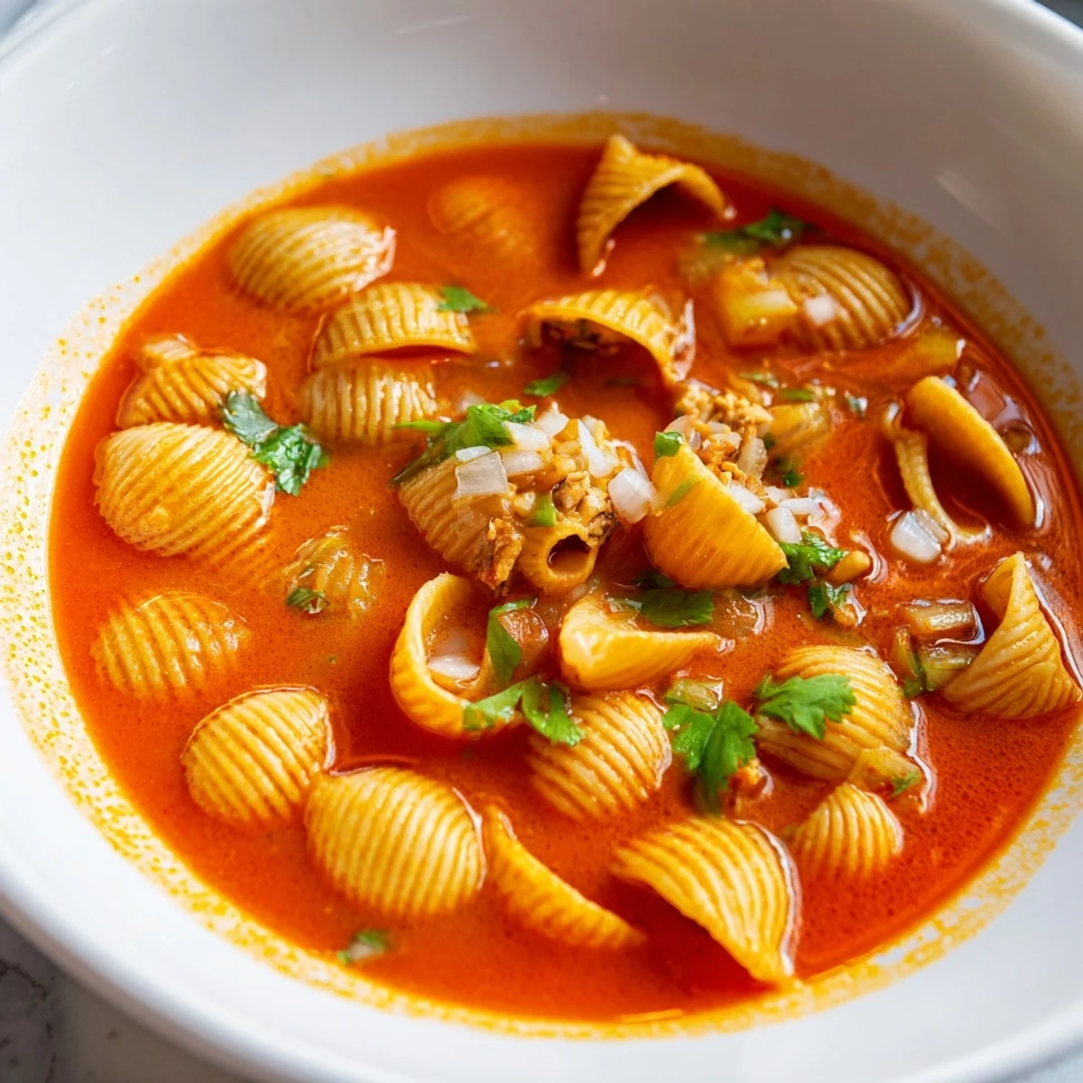 Steaming sopa de conchas topped with fresh cilantro and a lime wedge