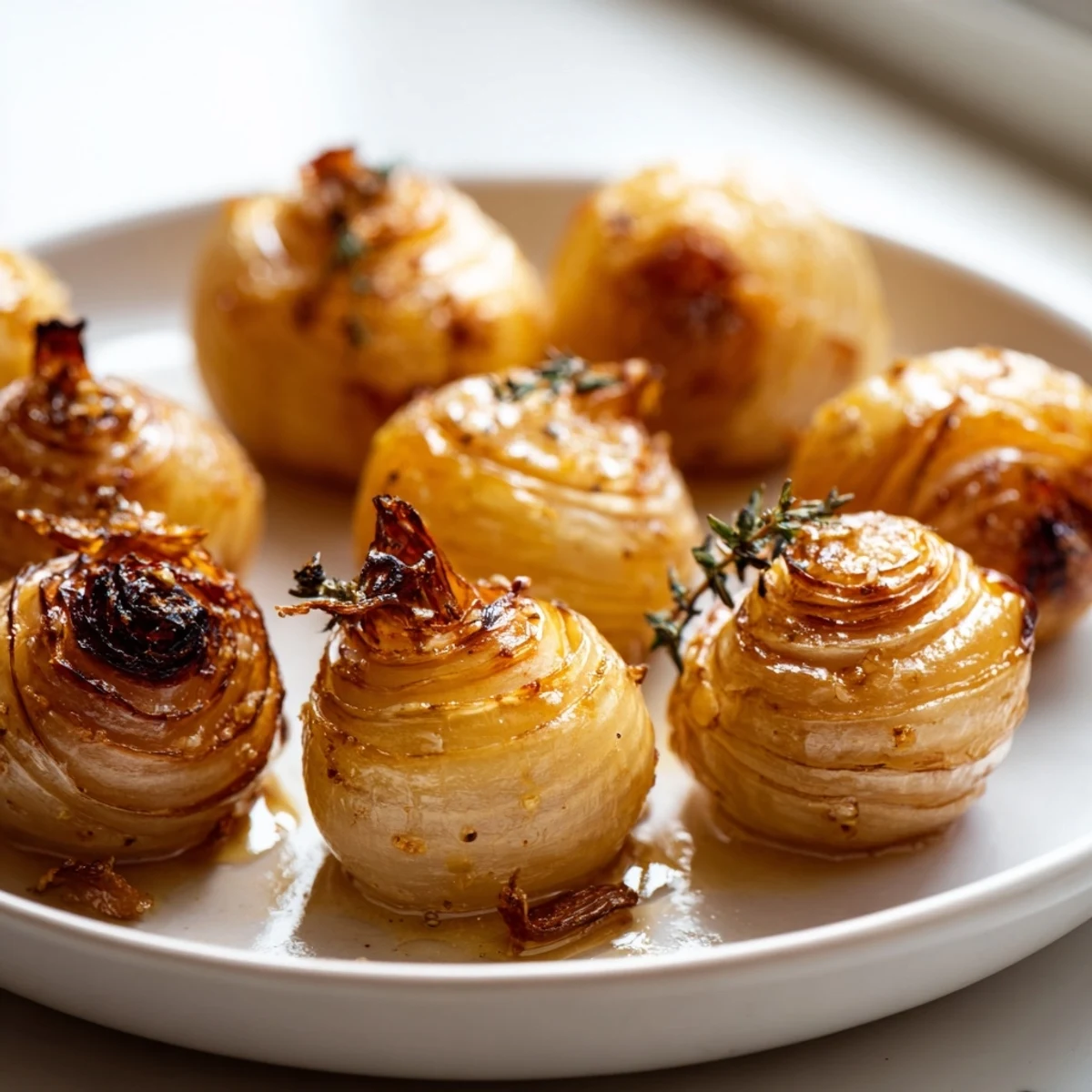 Air fried pearl onions glistening with olive oil and served piping hot