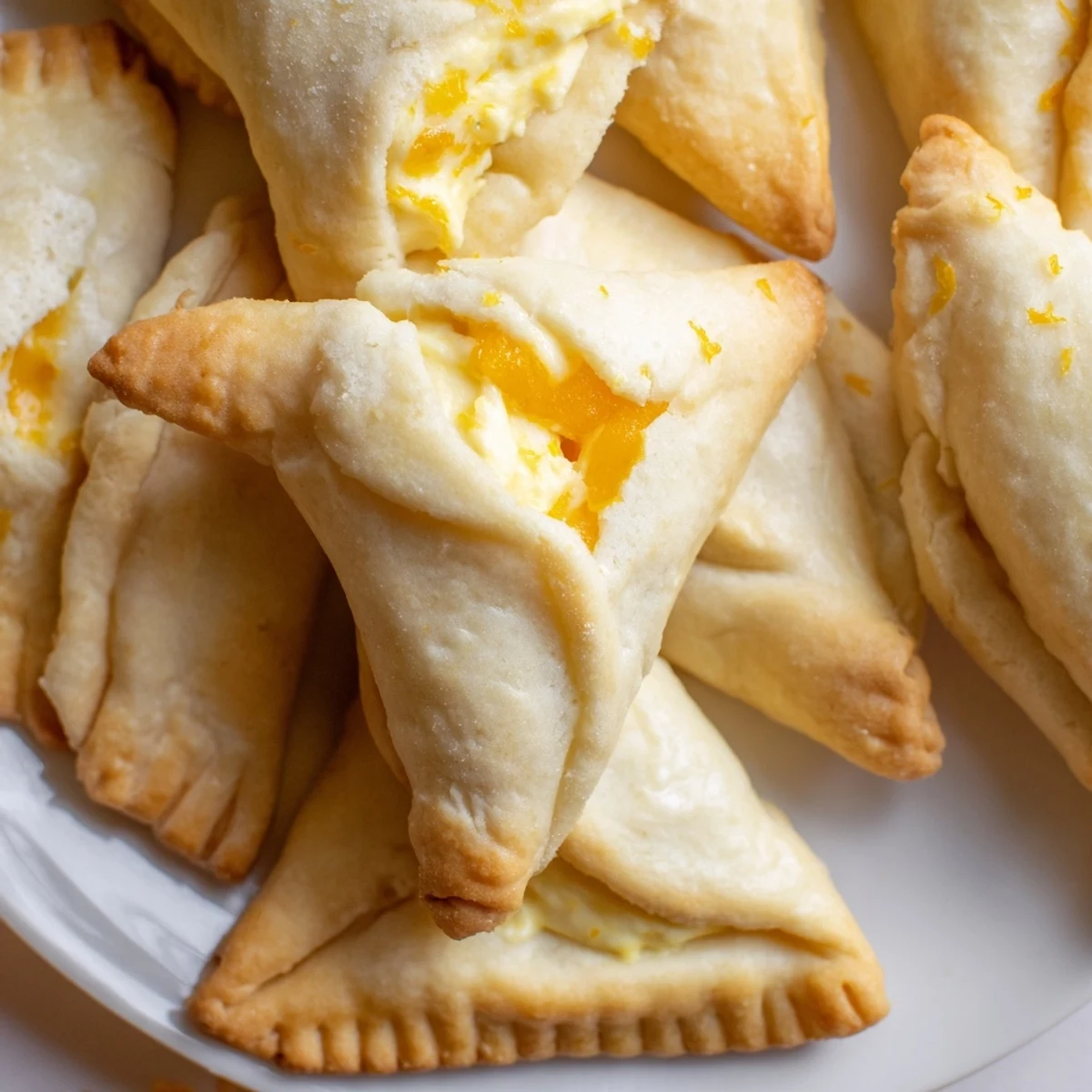 Golden creamsicle hamentaschen fresh from the oven with creamy orange filling