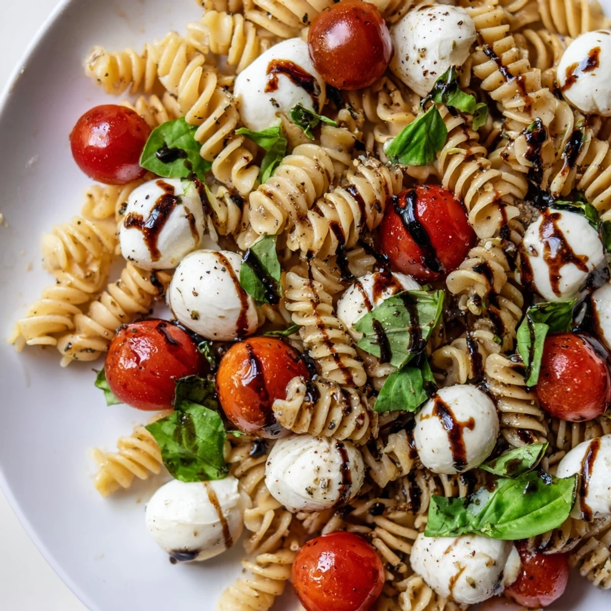 Plump cherry tomatoes and fresh mozzarella fill this vibrant Caprese Pasta Salad
