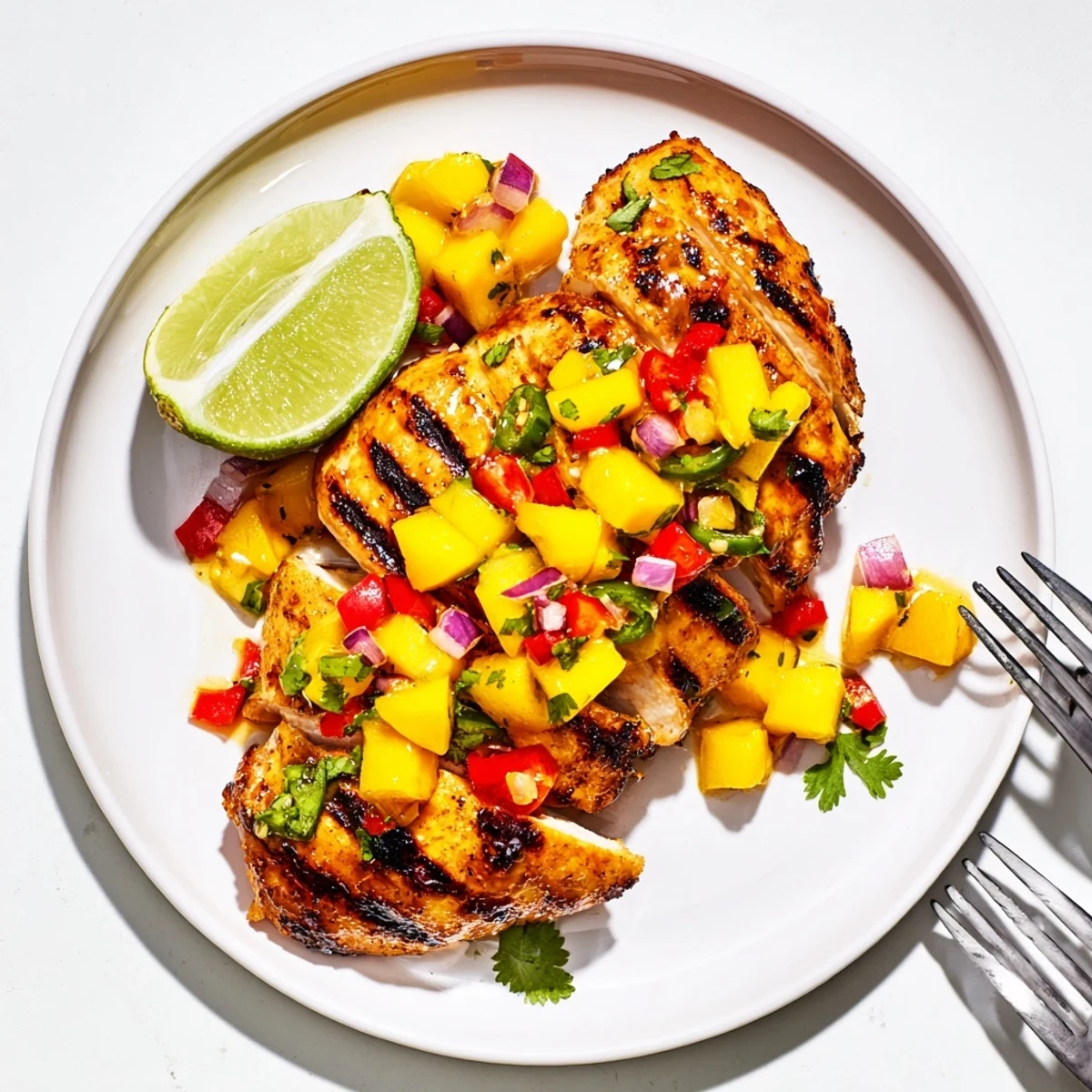 Sizzling honey lime chicken with mango salsa served fresh off the grill
