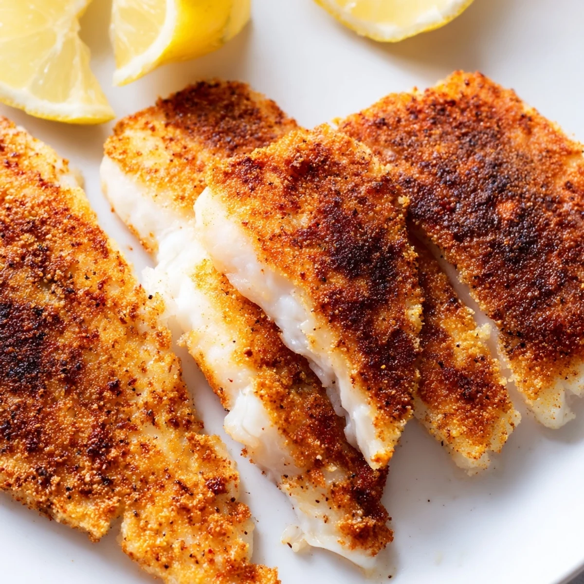 Perfectly browned pan fried tilapia flakes tenderly with a squeeze of bright lemon