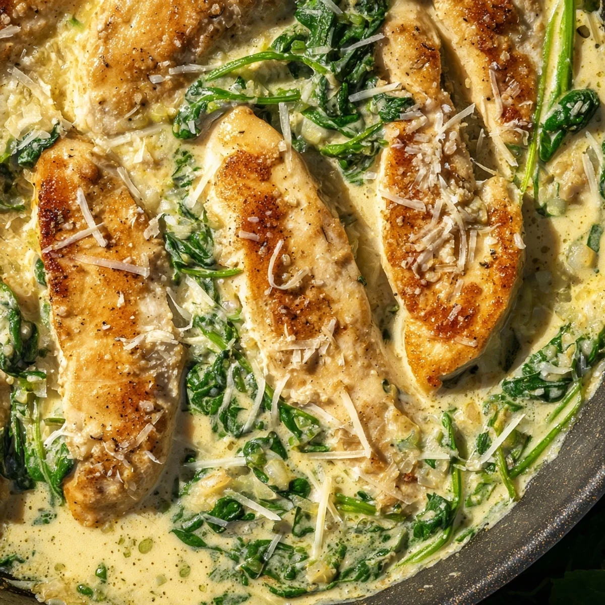 Juicy Lemon Parmesan Spinach Chicken breasts topped with melted Parmesan and bright lemon zest.