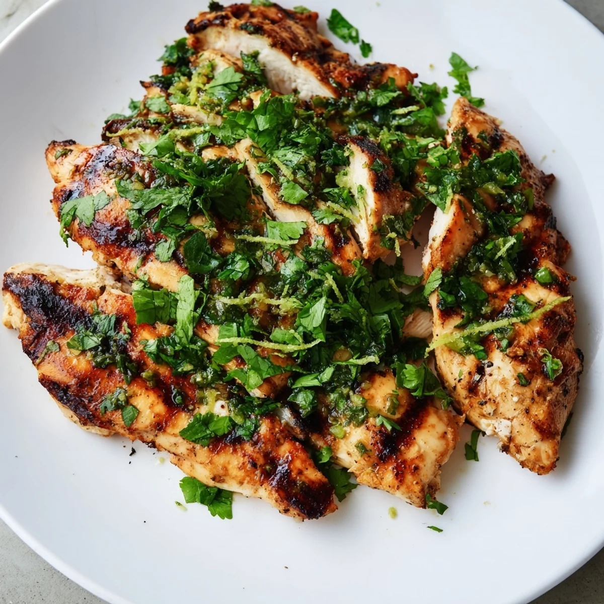 Juicy grilled cilantro lime chicken breasts served with fresh lime wedges.