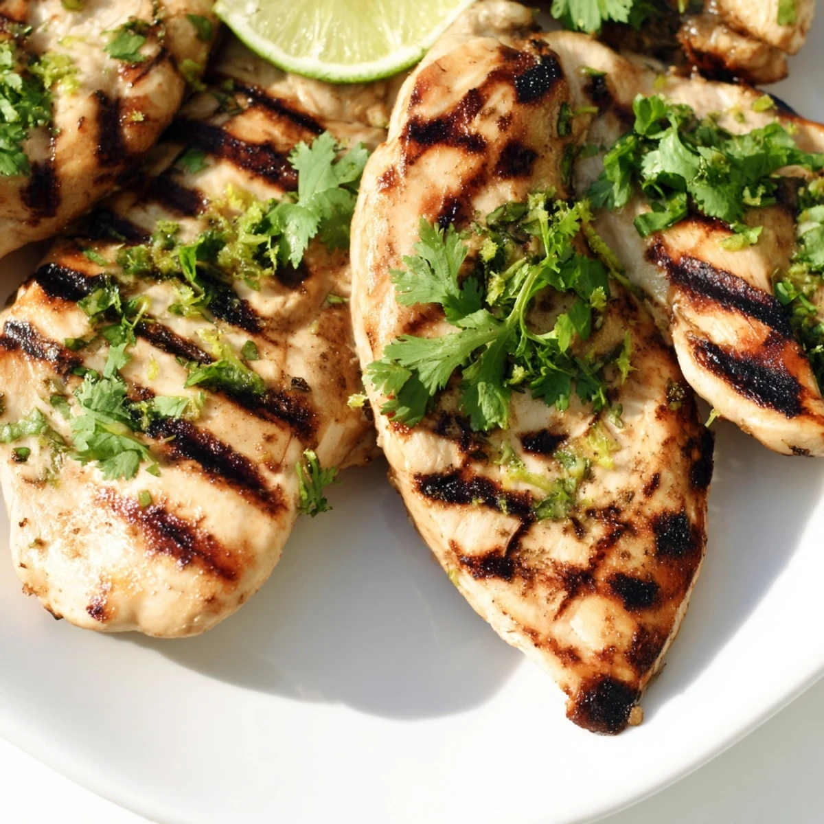 Golden pan-seared chicken marinated in lime and cilantro with herbs.