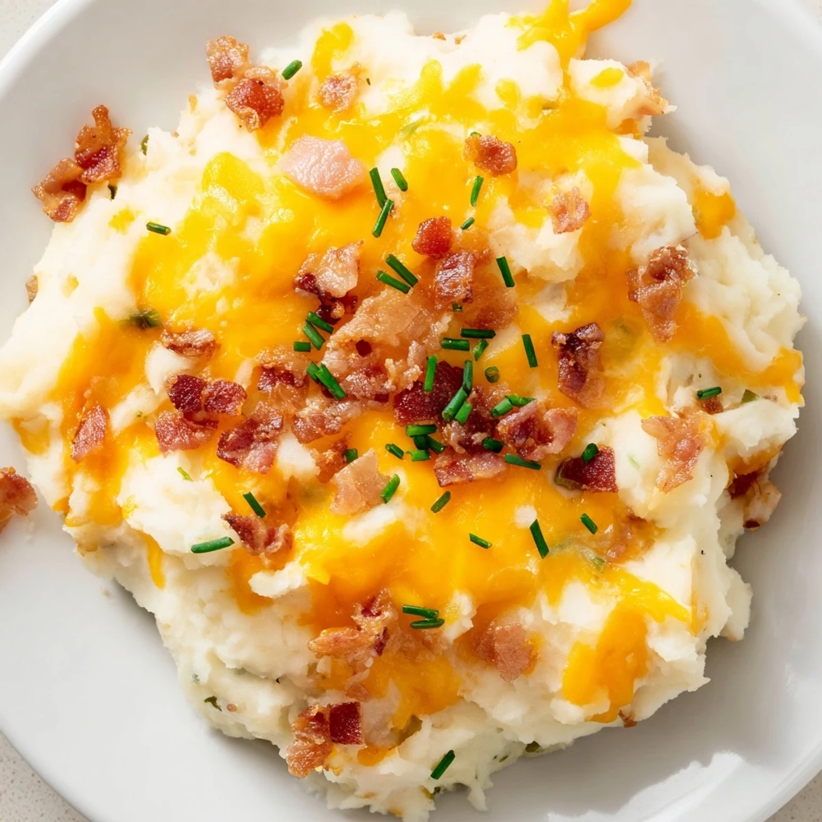 Golden Jalapeno Popper Twice Baked Potatoes topped with melted cheddar and crispy bacon bits  