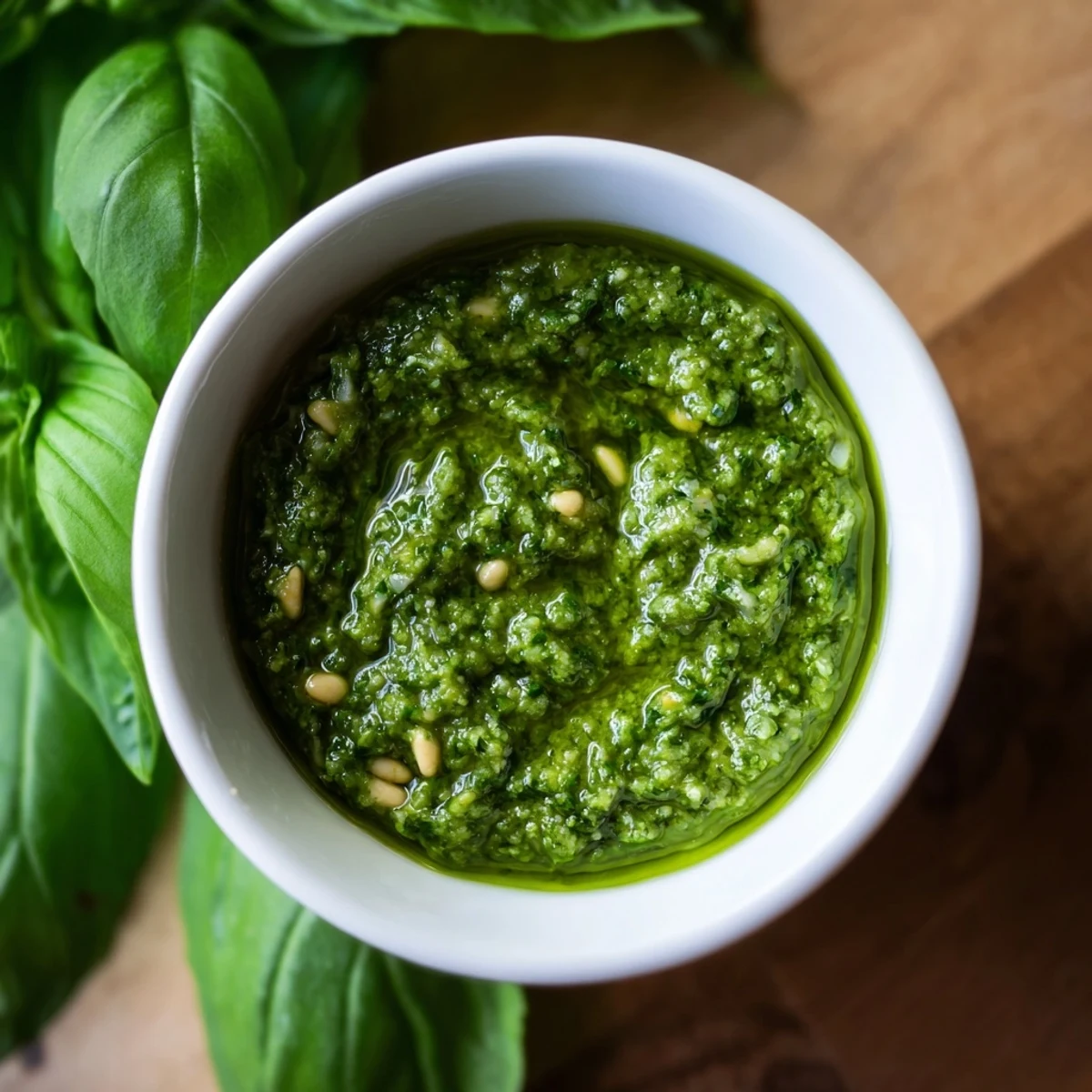Fresh garlic scape pesto spread on crusty bread with a sprinkle of Parmesan.