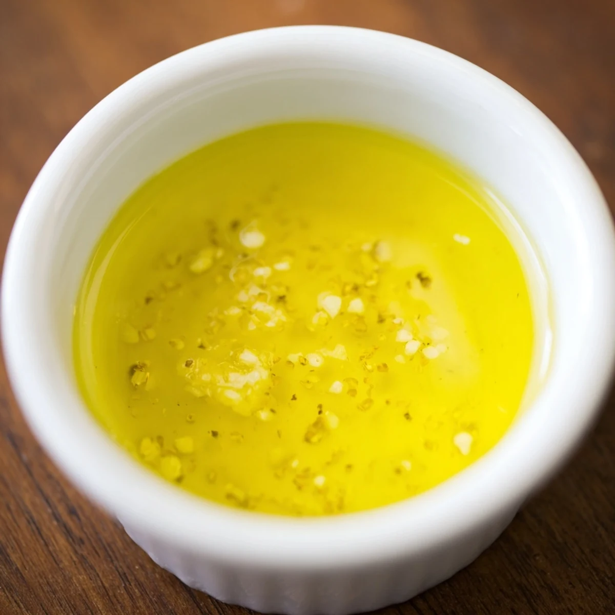 Glass jar of Lemon Vinaigrette Dressing Recipe drizzled over fresh mixed greens.  