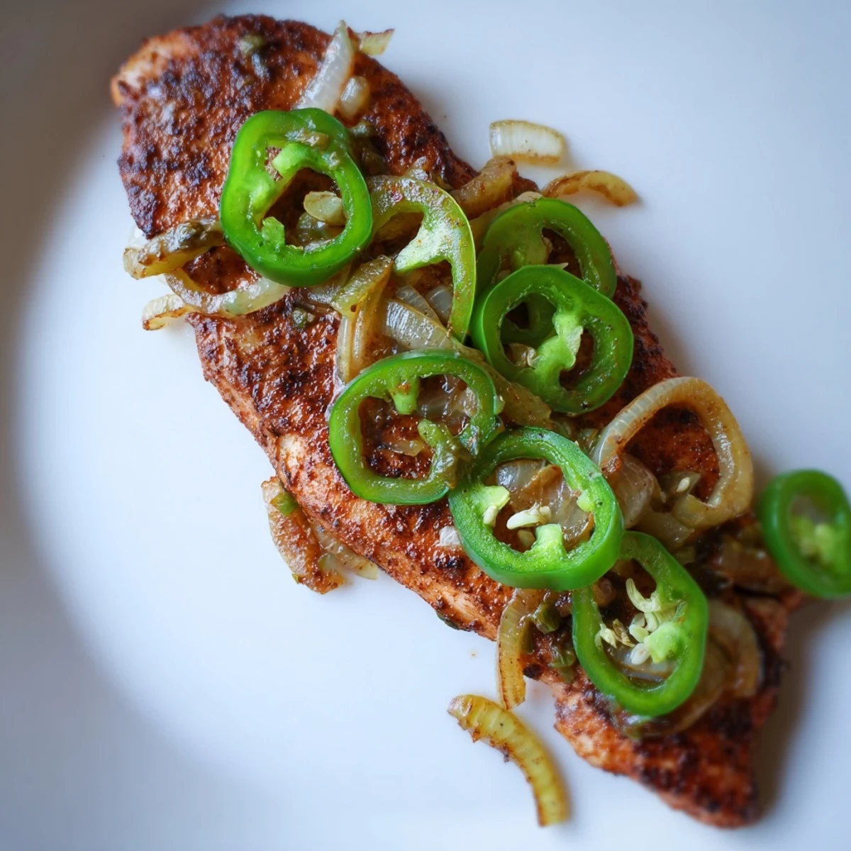Juicy chicken breasts baked with vibrant jalapeños and savory aromatic spices.  