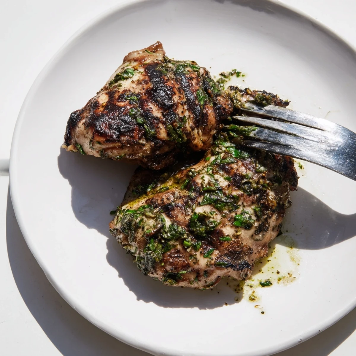 Juicy Chimichurri Chicken Thighs paired with roasted potatoes for a hearty dinner