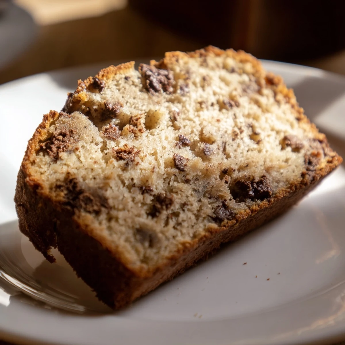 Moist one bowl banana bread with melted chocolate chips cooling on a wire rack  