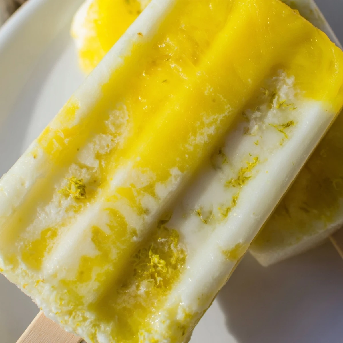 Refreshing pineapple coconut lime popsicles with creamy swirls on a sunny day.  