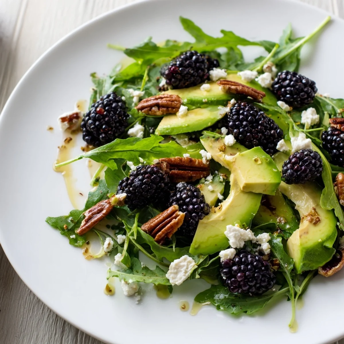 Creamy avocado and sweet blackberries in a refreshing salad with toasted pecans.