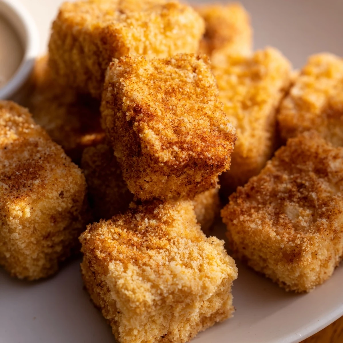 Vegan tofu fried chicken pieces with crunchy coating and tender texture inside  