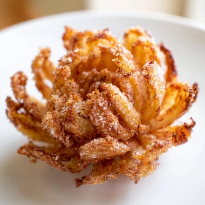 Deep-fried mini bloomin onions recipe with separated crunchy petals glistening under warm kitchen lighting